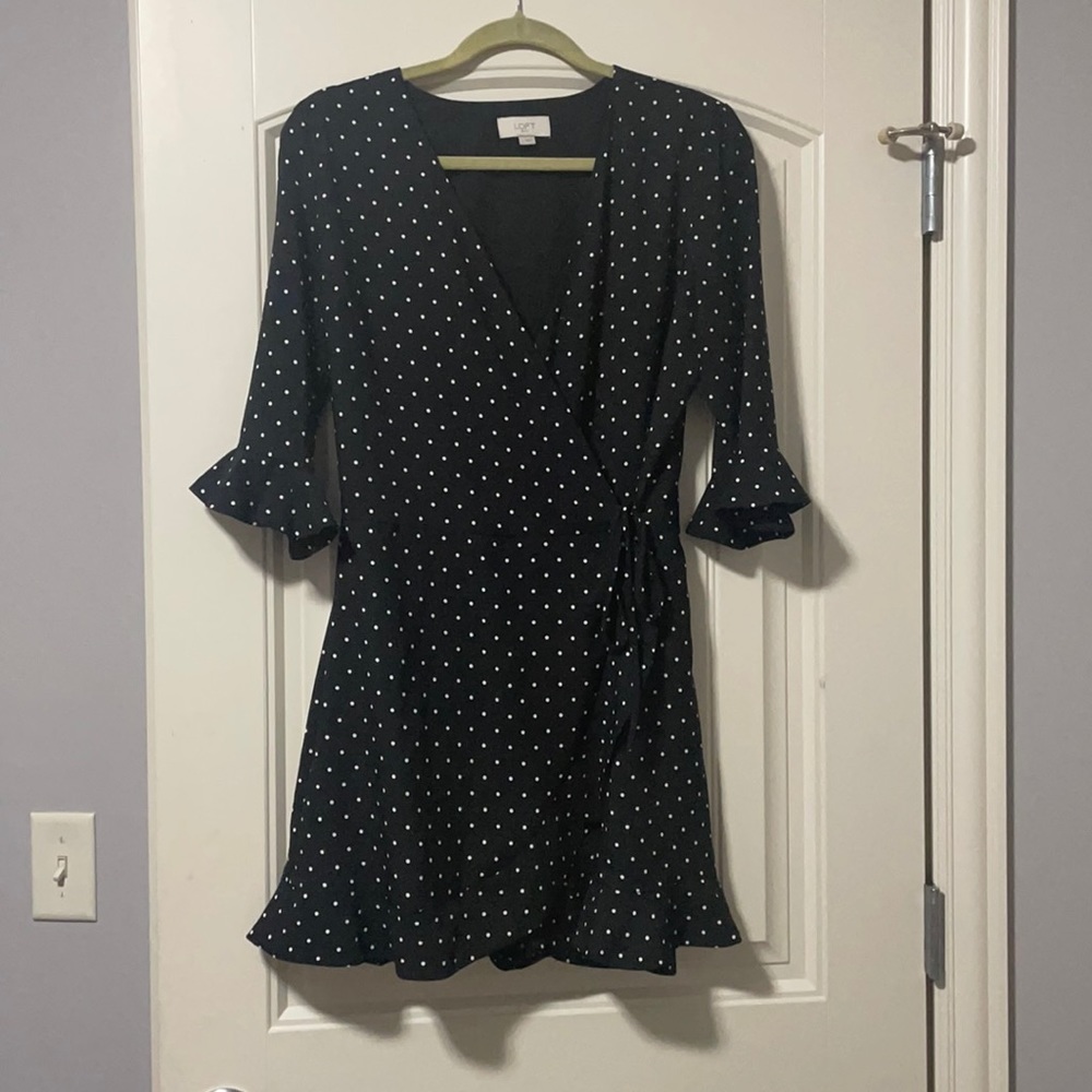 Loft Polka Dot Wrap Tie Dress